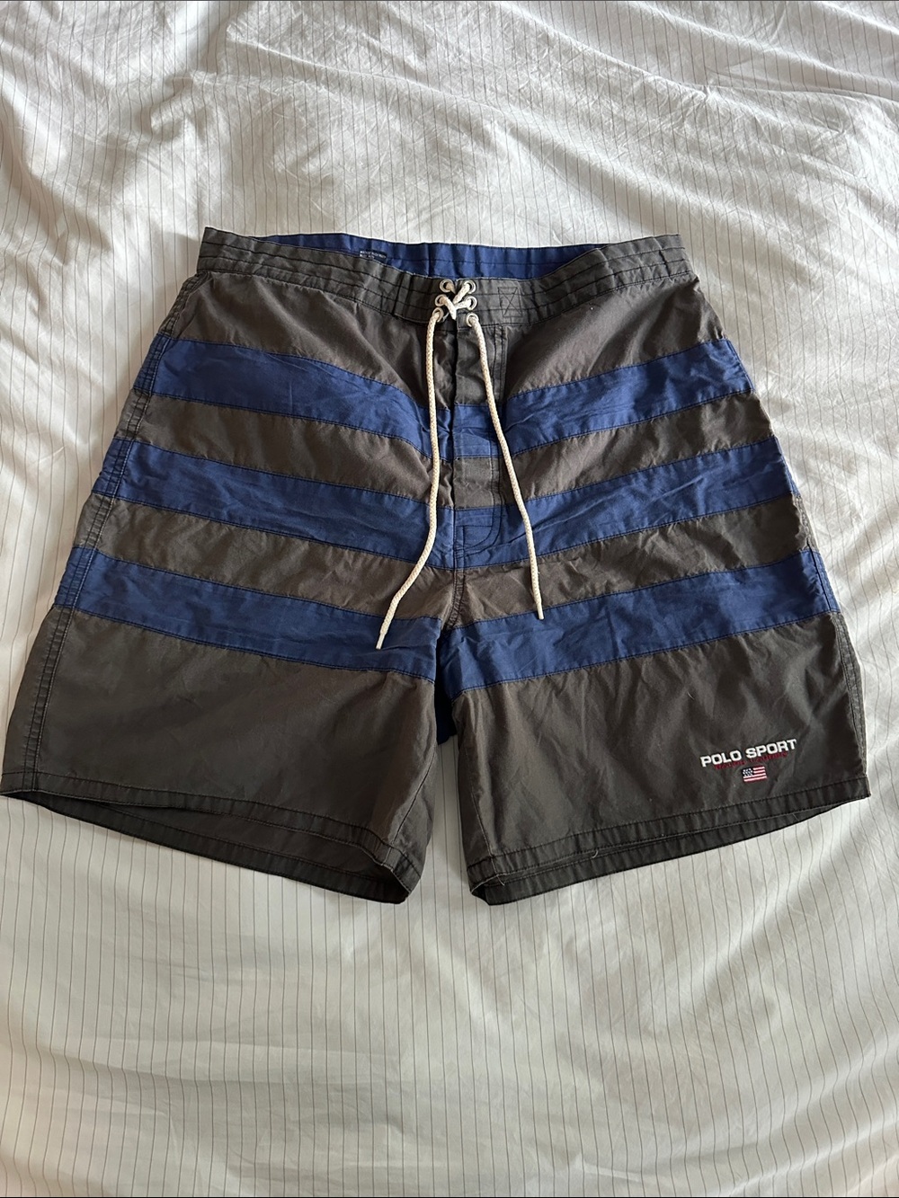 Polo by Ralph Lauren - Charcoal Gray & Navy Striped Swim Shorts - L
